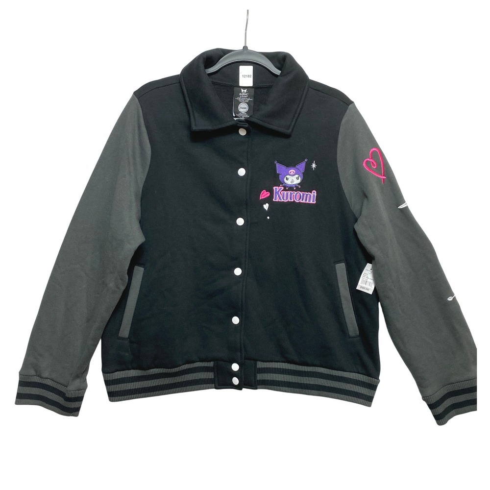 Sanrio Bomber Jacket Womens M Black Kuromi Bomber Jacket MD Varsity - Picture 1 of 9
